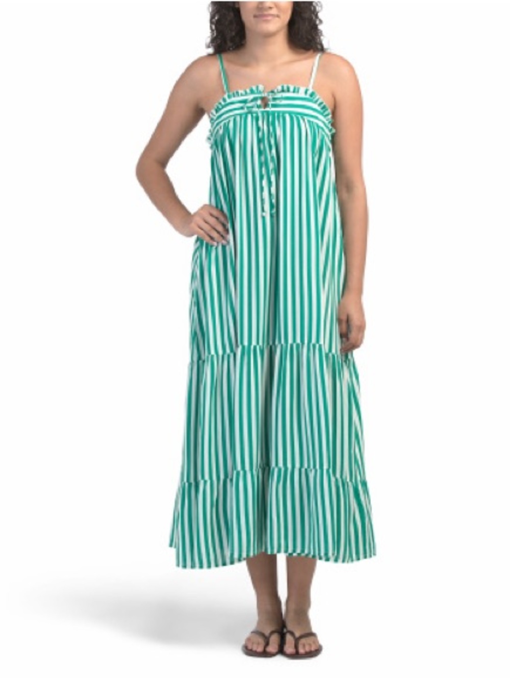 Haute Hippie Green and White Striped Midi Dress